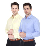 Xjarvis Clifton Men'S Regular Fit Cotton Blend Plain Shirt Full Sleeves Casual & Formal Summer Shirt With Pocket Design & Spread Collar Pack Of 2 (Lemon/Blue M),Blue,Lemon,,B0D477G4B8