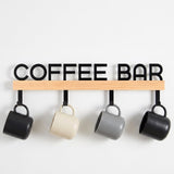 WOPARTY Metal Wood Wall Mounted Coffee Cup Mug Holder with 4 Hooks, 17 x 4.7 Inch, Decorative Coffee Bar,Kitchen, Bar Station Ac