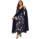 Anni Designer Women'S Rayon Blend Printed Anarkali Kurta With Pant & Dupatta (Kanodiya Blue_M_Blue_Medium),Blue,M