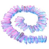 BEADIA Blue/Purple Titanium Coated Crystal Quartz Spike Point Stick Beads Rough 0.6-0.8 for Jewelry Making 15 Inch/Strand