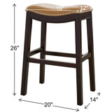 New Ridge Home Goods Julian 26In. Counter-Height Backless Wood Saddle-Seat Barstool, Espresso Frame With Tan Upholstered Seat