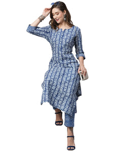 Gosriki Women'S Cotton Blend Printed Straight Kurta With Pant (Ubika Blue-Gs_M_Blue_Medium),Blue,,B0C6QMFTLK