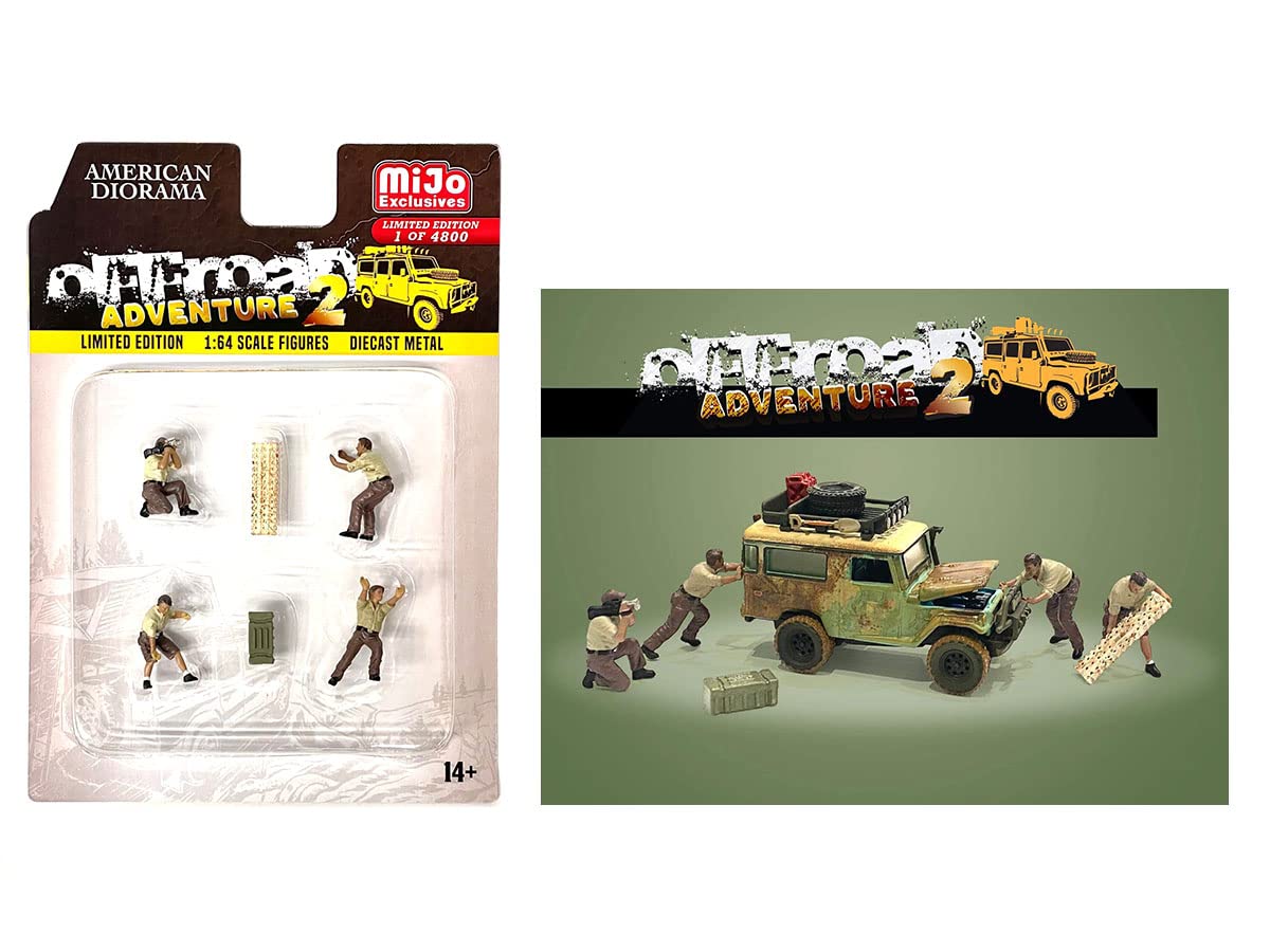 American Diorama Off-Road Adventure 2,, 6 Pc Diecast Set (4 Male Figures & 2 Accessories) Ltd Ed To 4800 Pcs Worldwide For 1/64