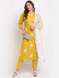 Anni Designer Women'S Cotton Straight Kurta With Pant & Dupatta (Kptd-Cot-10003-Yellow_L_Yellow_Large),Yellow,L,Cotton Blend,Straight,Kurta, Pants, Scarf