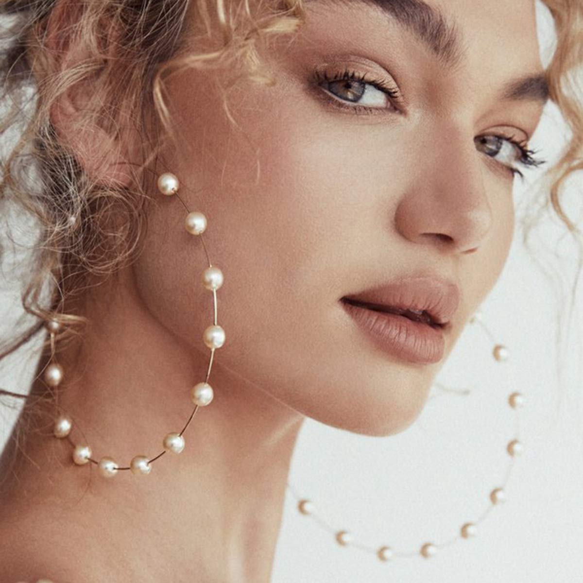Doubnine Large Hoops Super Huge Circle Pearls Earrings Thin Dangle Gold Silver Elegant Wedding Women Accessories Jewelry Gift fo
