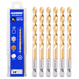 JEFE HEX 1/4 HSS Twist Titanium Drill Bits, Hex Shank for Quick Change, 135 Degree Easy Cut Split Point Drill Bit for Steel, Cop