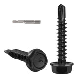 VGBUY 166pcs #8 x 1 Self Drilling Screws for Metal,410 Stainless Steel Black Zinc Plated,Self Tapping Sheet Metal Screws,Hex Was
