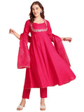 Anni Designer Women'S Rayon Blend Anarkali Embroidered Kurta With Pant & Dupatta (Aparnaa Pink-Vks03_Xl_Pink_X-Large),PINK,XL,,,