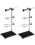 QWORK Chemistry Laboratory Stands Support Set, 2 Set Steel Lab Stand with Cast Iron Base, Rod 16 L with Burette Clamp and Flask 