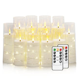 Flameless Candles with Embedded Star String, 12 Pcs Battery Operated LED Pillar Candles with Remote and Timer, Suitable for Home