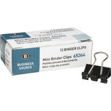 Business Source 65364 Binder Clip, Mini, 9/16Inch , Steel, 1/4Inch Capacity, 1DZ, Black