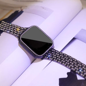 SUPOIX Compatible with Apple Watch Band 41mm + Case, Women Jewelry Bling Diamond Replacement Metal Strap & Soft TPU Bumper Prote