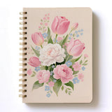 xizhenyuan A5 Spiral Notebook with Soft Cover and 160 Pages, Wire Bound Writing Notebook with Peony Tulip Rose Flower Decor for 