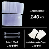 140 PCS Plastic Wire Shelf Label Holder - Shelf Label Holders 3.1 x 1.6, Wire Basket Label Holders with Hook and 140pcs Labe