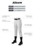 Alleson Athletic Girls Fast Pitch Softball Belt Loop Pants, White, Medium