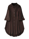 Shasmi Womens Brown Solid Color Woven Long Sleeve Shirt Dress with Button Cuff, Business Casual (Dress 160), Brown, M