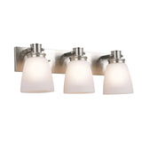 Design House Atkinson Vanity Light, 3-Light, Frosted White Glass Shades, Dimmable, Up/Down Mountable, E26 Socket, Satin Nickel, 