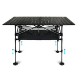LEADALLWAY Adjustable Height Aluminum Camping Table Folding Portable Outdoor Table with Large Storage Organizer and Carrying Bag