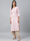 Anni Designer Women'S Cotton Blend Straight Printed Kurta (Ashwini Pink_Xxl_Pink_Xx-Large),Pink,2XL,Cotton Blend,Straight,kurta