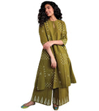 Gosriki Women'S Rayon Viscose A-Line Printed Kurta With Palazzo (Chaurya Mehandi-Gs_L_Mehandi_Large),Mehandi,,B0F6356L8L