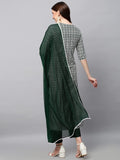 Anni Designer Women'S Cotton Blend Printed Straight Kurta With Pant & Dupatta (Karaga-Green_M_Green_Medium),Green,M,Cotton Blend,Regular,Dupatta