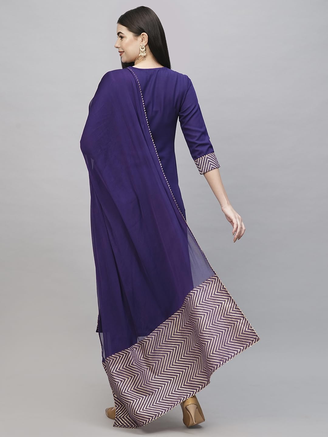 Gosriki Women'S Cotton Blend Straight Printed Kurta With Pant & Dupatta (Kiku Begani-Gs_S_Purple_Small),Purple,,B0CS613HJ8