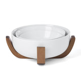 Oneida Serveware, 24 Seven 3-Piece Nesting Bowl Set With Wood Stand, Porcelain Material Wooden Stand, Home And Kitchen, Dishwash