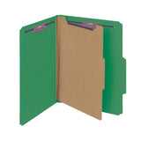 Smead Pressboard Classification File Folder with SafeSHIELD Fasteners, 1 Divider, 2 Expansion, Letter Size, Green, 10 per Box (