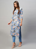 Gosriki Women'S Rayon Straight Printed Kurta With Pant Set (Dhun-Blue-Ksv-Gs_S_Blue_Small),Blue,,B0CNM1YTM2