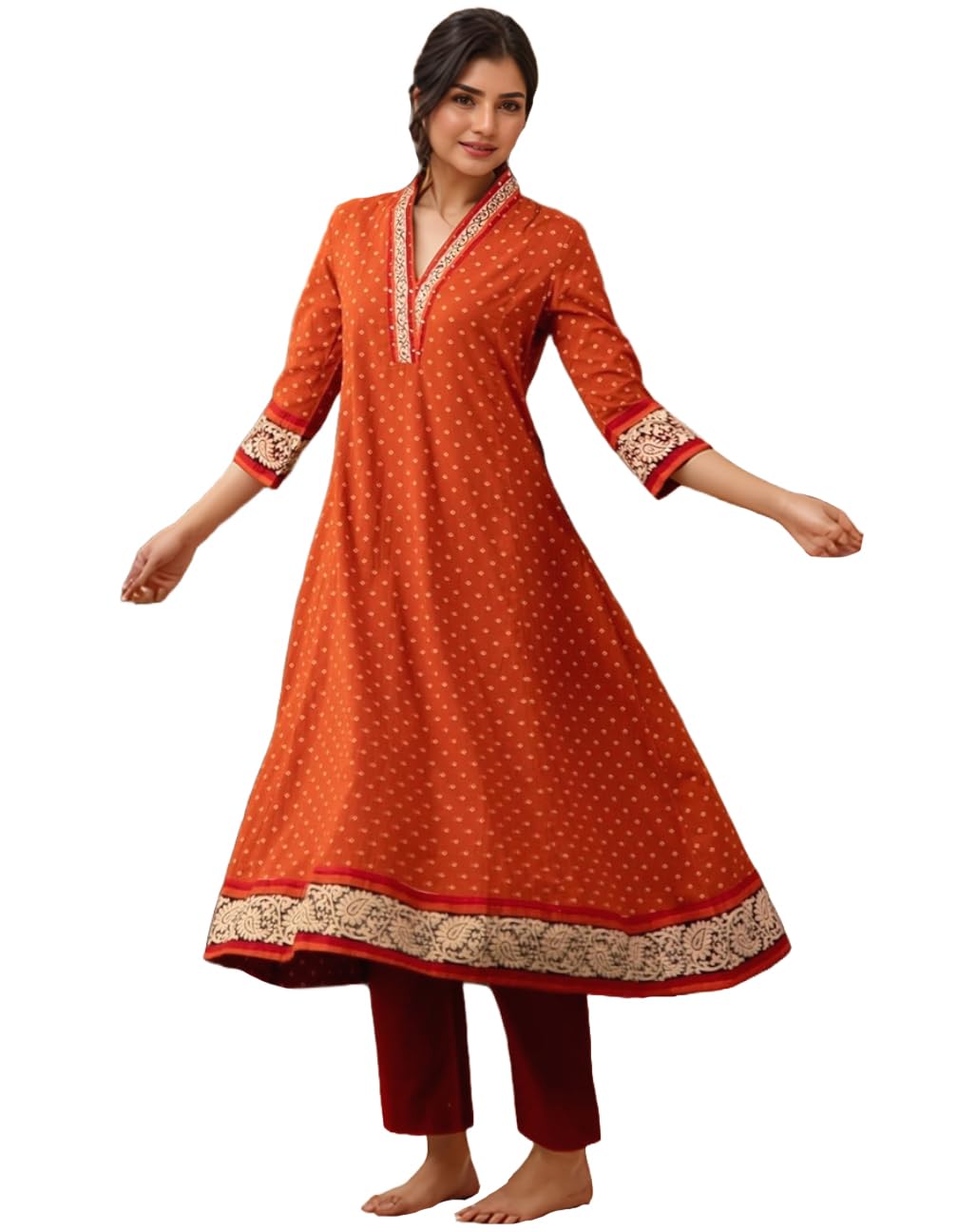 Anni Designer Women'S Rayon Viscose Anarkali Printed Kurta With Pant (Karidos Orange-Vks04_S_Orange_Small),Orange,S,,,
