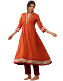 Anni Designer Women'S Rayon Viscose Anarkali Printed Kurta With Pant (Karidos Orange-Vks04_Xl_Orange_X-Large),Orange,XL,,,
