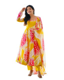 Wedani Women Floral Print Anarkali Kurta With Pant And Duptta (X-Large Yellow),Yellow,XL