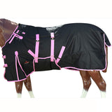 HILASON Black with Pink Trims 84 Inch 1200D Winter Waterproof Poly Horse Turnout Blanket Belly Wrap