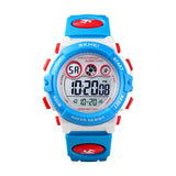 Skmei Kids Sports Multi Function Digital Watch, White Dial Sky Abs Case Kid'S Watch, Blue Color Pu Rubber Strap Band, Waterproof