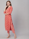 Gosriki Women'S Cotton Blend Printed Straight Kurta With Pant (Kanch Peach-Gs_S_Peach_Small),Peach,,B0CC5RZ9RY