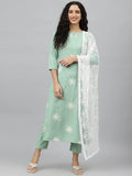 Gosriki Women'S Cotton Blend Embroidered Straight Kurta Pant & Dupatta (Cntl Green_New_M-Go_Green_Medium),Green,,B0B4FXFR7G