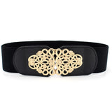 Syga WomenS Pu Leather Cinch Belt With Elegant Swirl Design Metal Buckle, Stretchable Waistband For Dresses Black