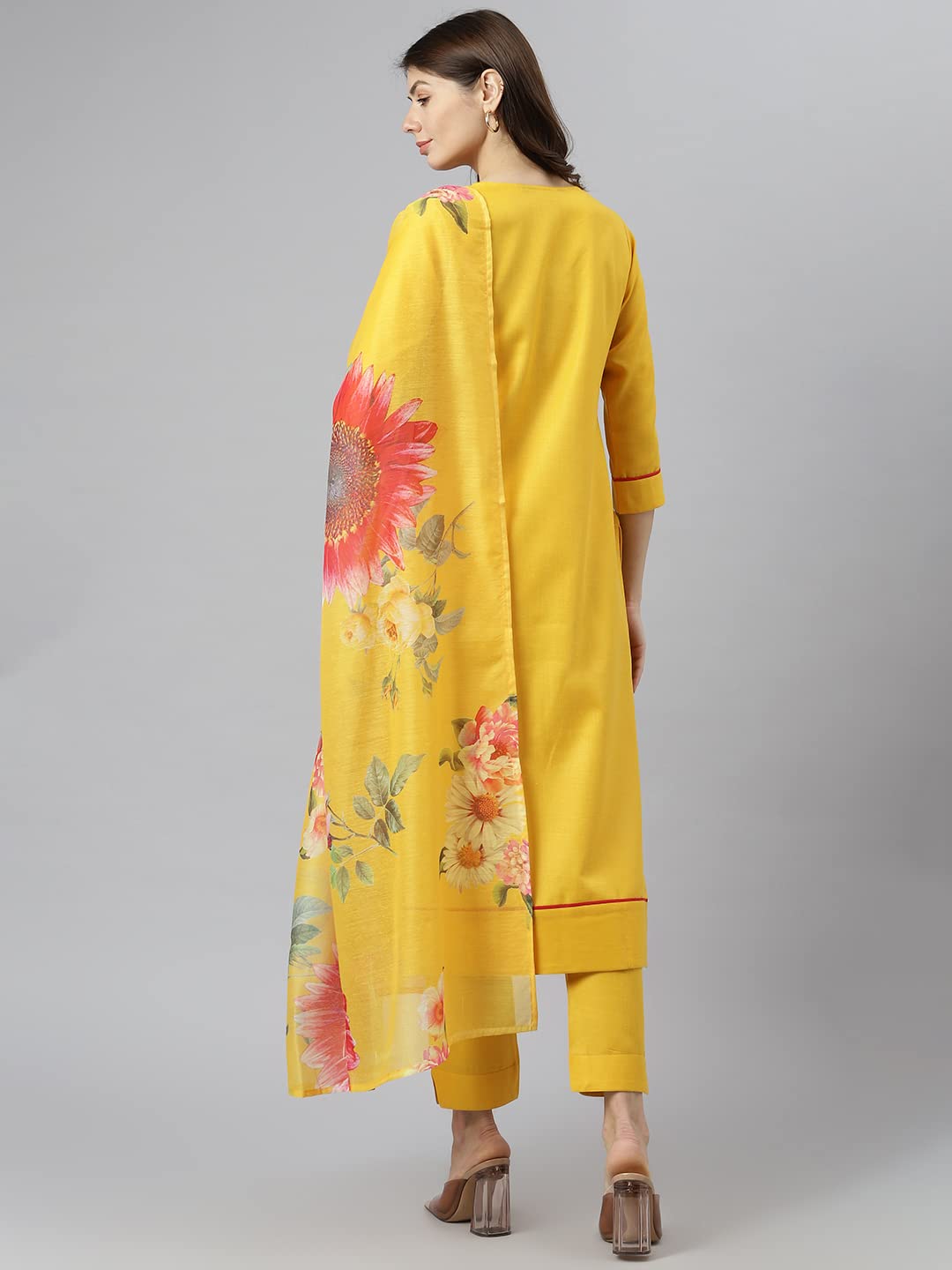Anni Designer Women'S Polycotton Straight Kurta With Pant & Dupatta (Nilesh Yellow_M_New01_Yellow_Medium),Yellow,M,Polycotton,Straight,Pants, Dupatta