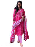 Anni Designer Women'S Cotton Blend Straight Printed Kurta With Pant & Dupatta (Noor Pink-Sm_S_Pink_Small),Pink,S