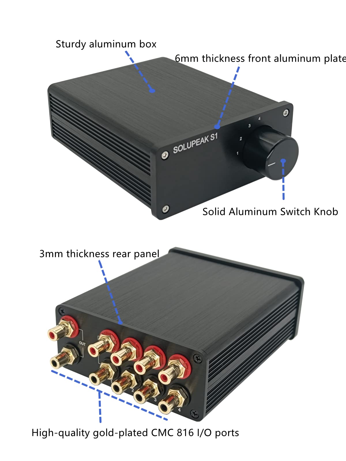 SOLUPEAK RCA Switch Stereo 4 in 1 Out Audio Signal Source Switcher HiFi Input Selector Splitter Box S1