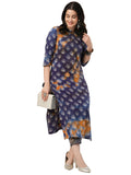 Anni Designer Women'S Cotton Blend Straight Printed Kurta With Pant (Sitana Blue_Xl_Blue_X-Large),Blue,XL