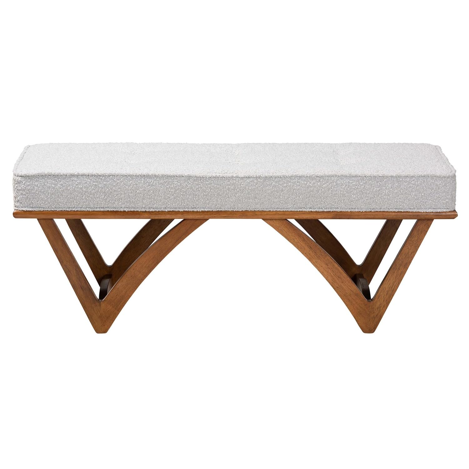 Baxton Studio Chenoa Gray Boucle Fabric And Walnut Brown Wood Bench
