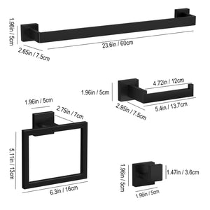 10-Pieces Matte Black Bathroom Accessories Set, 23.6 Inch Bath Towel Bar Set, SUS 304 Stainless Steel Bathroom Hardware Set, Tow