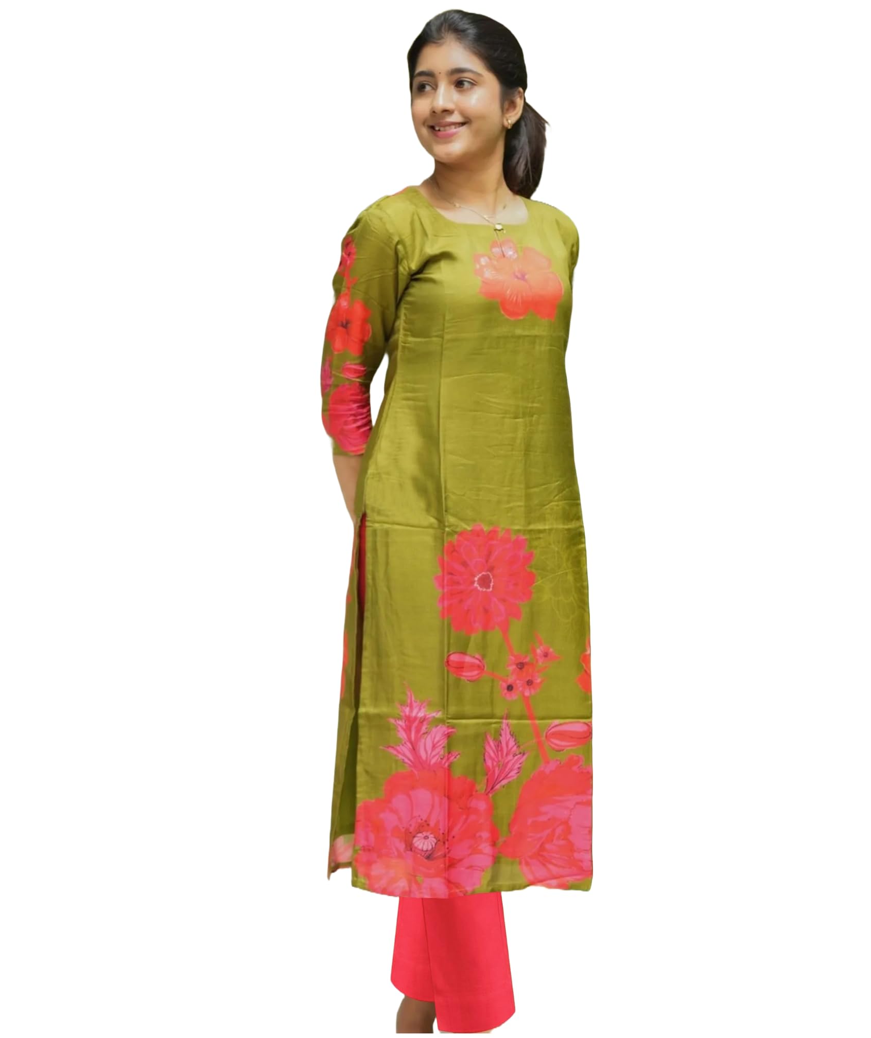 Anni Designer Women'S Rayon Viscose Straight Printed Kurta With Pant (Lilapa Green_S_Green_Small),Green,S