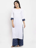 Anni Designer Women'S White Rayon Straight Kurta With Plazzo Set (Ria White_M),White,M,Rayon,Straight,Kurta