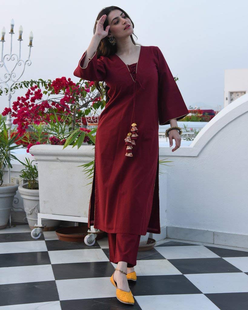 Anni Designer Women'S Maroon Color Rayon Kurta With Palazzo Set (Geetha Maroon_M),maroon,M,Rayon,Regular,Kurta, Pants