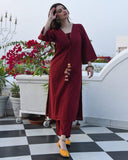 Anni Designer Women'S Maroon Color Rayon Kurta With Palazzo Set (Geetha Maroon_M),maroon,M,Rayon,Regular,Kurta, Pants