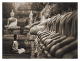 Young Buddhist Monk Praying, Thailand (Sepia)-Paper Art-18,,X14,,
