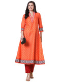 Anni Designer Women'S Rayon Viscose Anarkali Printed Kurta With Pant (Karidos Orange-Vks02_Xxl_Orange_Xx-Large),Orange,2XL