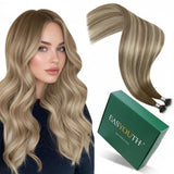 Easyouth Nano Hair Extensions Human Hair Ombre Nano Ring Hair Extensions Ombre Dark Brown to Brown with Blonde Nano Bead Hair Ex